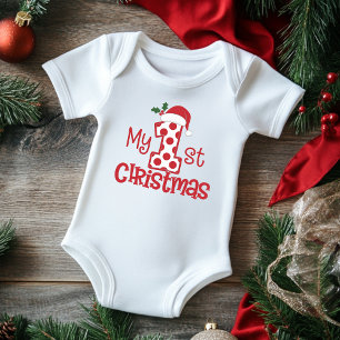 Meine erste Weihnachtstypografie Niedlich Red Polk Baby Strampler