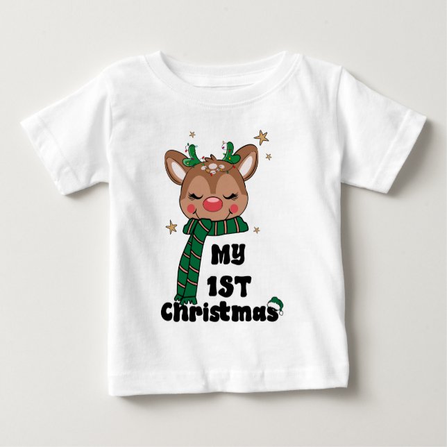 Meine erste Weihnachtstypografie Niedlich Rentiere Baby T-shirt (Vorderseite)