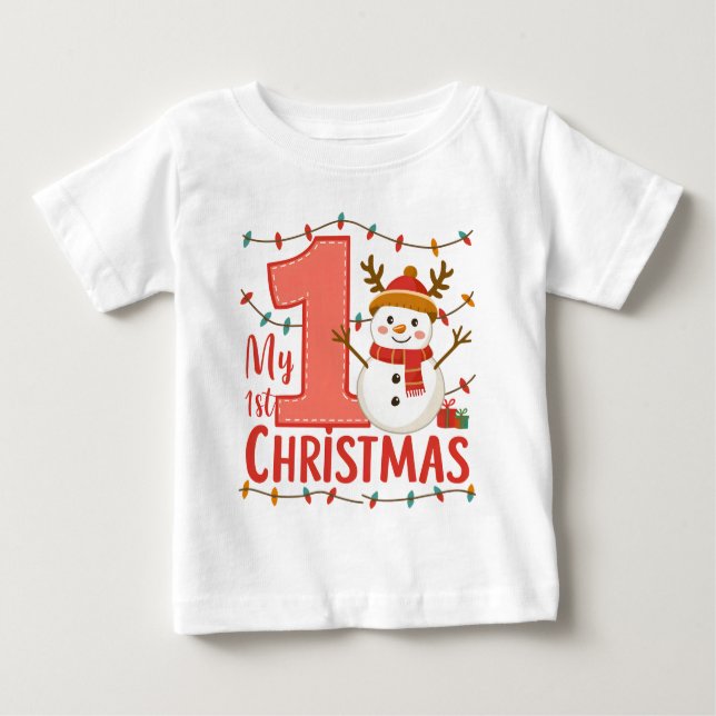 Meine erste Weihnachtstypografie Niedlich Snowman Baby T-shirt (Vorderseite)