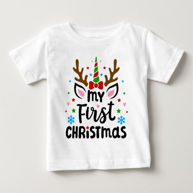 Meine erste Weihnachtstypografie Niedlich Unicorn Baby T-shirt (Vorderseite)