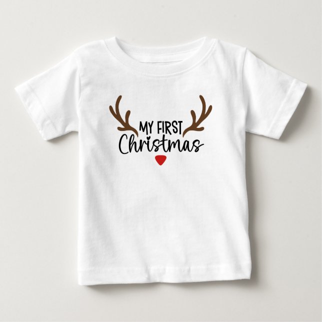 Meine erste Weihnachtstypografie Simple Deer Antle Baby T-shirt (Vorderseite)