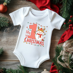 Meine erste Weihnachtstypografie Süßer Schneemann Baby Strampler