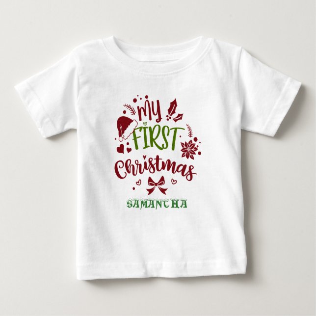 Meine erste Weihnachtstypografie-Weihnachtsmannmüt Baby T-shirt (Vorderseite)