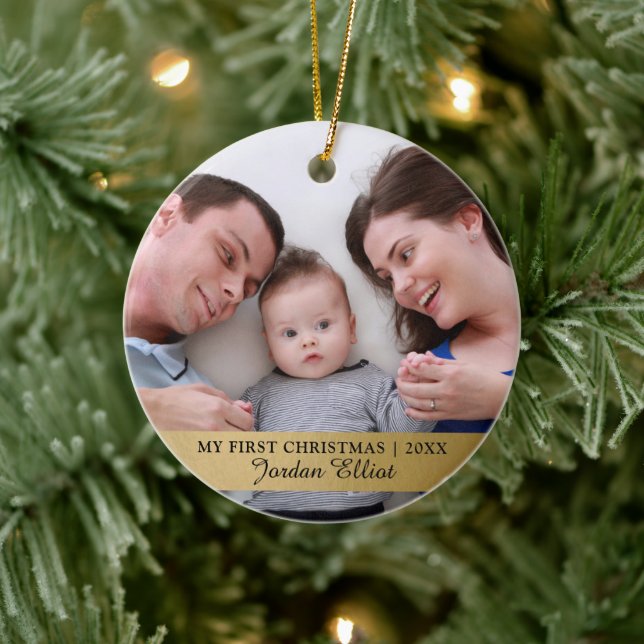 Meine erste Weihnachtszeit, Gold Baby Foto Keepake Keramik Ornament (Baum)