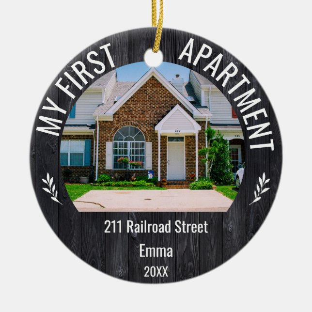 Meine erste Wohnung 2022 Individuelle Name & 2 Fot Keramik Ornament (Vorne)