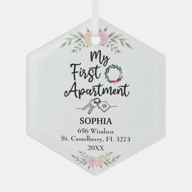 Meine erste Wohnung 2023 mit Aquarell-Blume Ornament Aus Glas (Vorderseite)