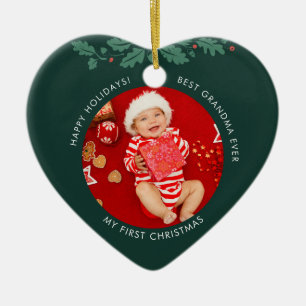Meine ersten Weihnachten als Oma Baby-Fotos Keramik Ornament