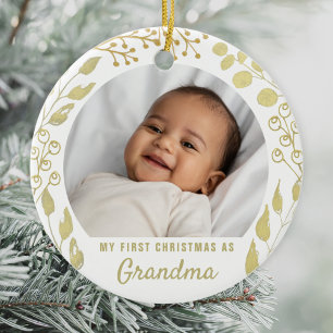 Meine ersten Weihnachten als Oma Foto Gold Folios Keramik Ornament