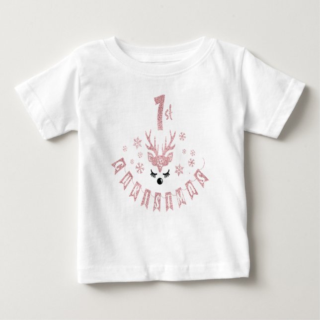 Meine ersten Weihnachten Moderne Rosa und Weiße Re Baby T-shirt (Vorderseite)