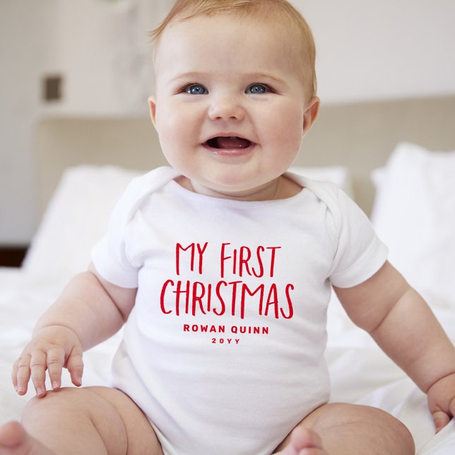 Meine ersten Weihnachten niedlich rot personalisie Baby Strampler (Von Creator hochgeladen)
