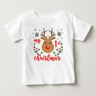 Meine ersten Weihnachten Niedliche moderne Rentier Baby T-shirt