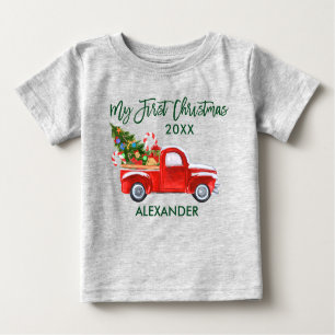 Meine ersten Weihnachts Red Truck Candy Canes Grau Baby T-shirt