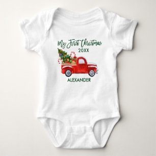 Meine ersten Weihnachts Red Truck Candy Canes Gree Baby Strampler