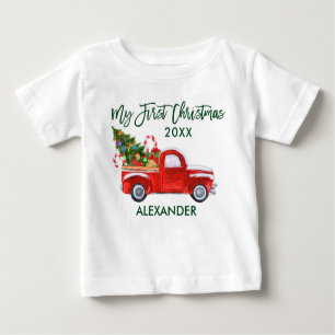 Meine ersten Weihnachts Red Truck Candy Canes Gree Baby T-shirt