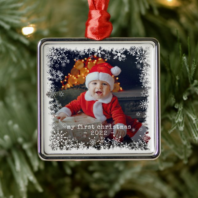 Meine ersten Weihnachtsschneeflocken Foto Keramik  Ornament Aus Metall (Baum)