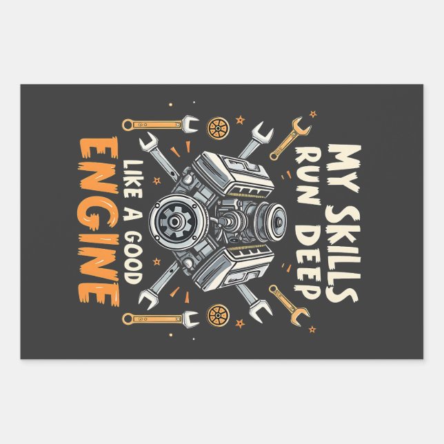 Meine Fähigkeiten laufen tief wie ein guter Motor Geschenkpapier Set (Vorderseite)