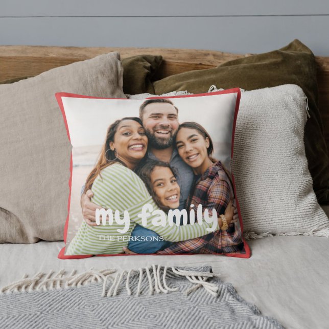 Meine Familie | Boho Text Overlay mit zwei Fotos Kissen (Von Creator hochgeladen)