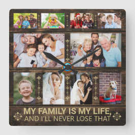 Meine Familie ist meine Foto-Kollektion aus Holz Quadratische Wanduhr