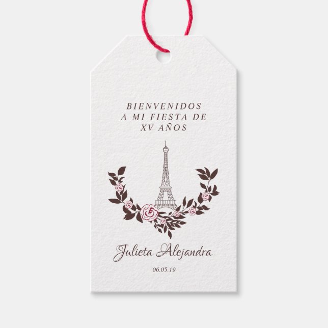 Meine Fünfzehn Jahre Blumen Diseño Torre Eiffel Geschenkanhänger (Vorderseite)