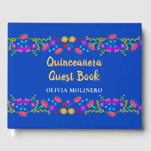 Meine fünfzehn Jahre Royal Blue Floral Quinceanera Gästebuch