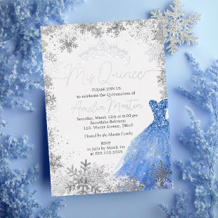 Meine fünfzehn Winter-Schneeflocke Blaue Quinceane Folieneinladung