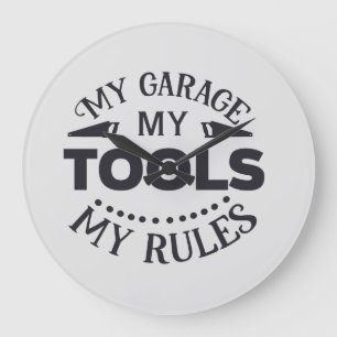 Meine Garage - Meine Regeln Große Wanduhr