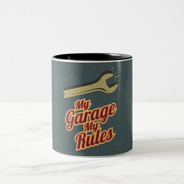 Meine Garage meine Regeln Zweifarbige Tasse (Mittel)