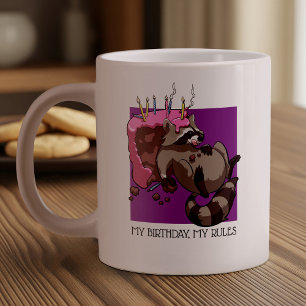 Meine Geburtstagsregeln Kuchen essen Raccoon-Carto Jumbo-Tasse