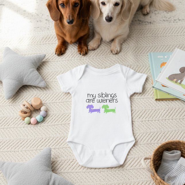 Meine Geschwister sind Dackeln | Doppelte Dackel Baby Strampler (My siblings are wiener dogs - baby announcement outfit - three wiener dogs)