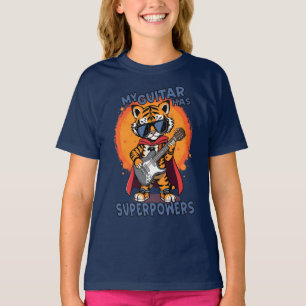 Meine Gitarre hat Superkräfte Tiger Superheld Rock T-Shirt