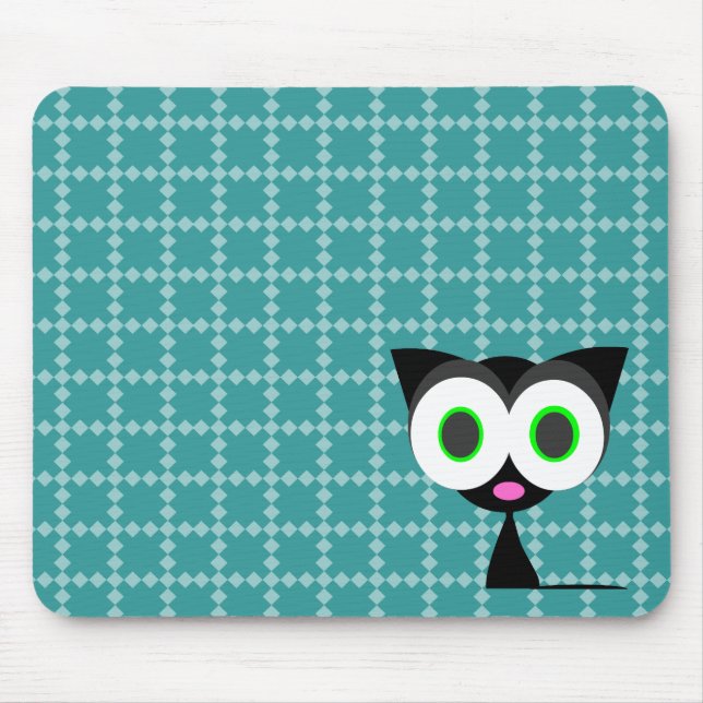 Meine glückliche schwarze Katze blaues gemustertes Mousepad (Vorne)