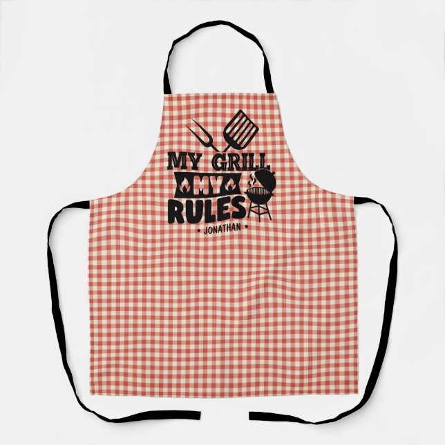 Meine Grill-Regeln Funny Red Gingham GRILLEN Kitch Schürze (Vorderseite)