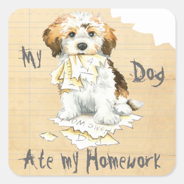 Meine Havanese Ate My Hausaufgaben Quadratischer Aufkleber (Vorderseite)