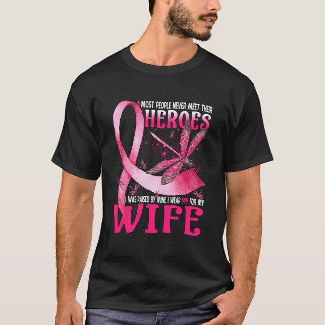 Meine Helden tragen Rosa für meine Ehefrau Brustkr T-Shirt (Vorderseite)
