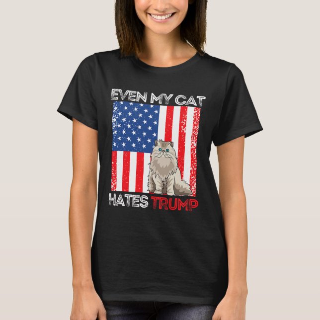 Meine Katze hasst Trump gegen Trump American Flag  T-Shirt (Vorderseite)