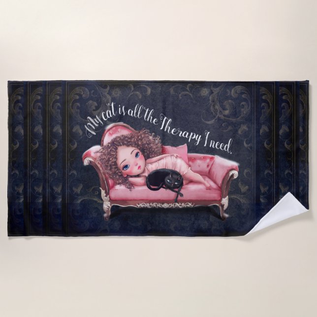 Meine Katze ist die ganze Therapie, die ich brauch Strandtuch (Vorderseite)