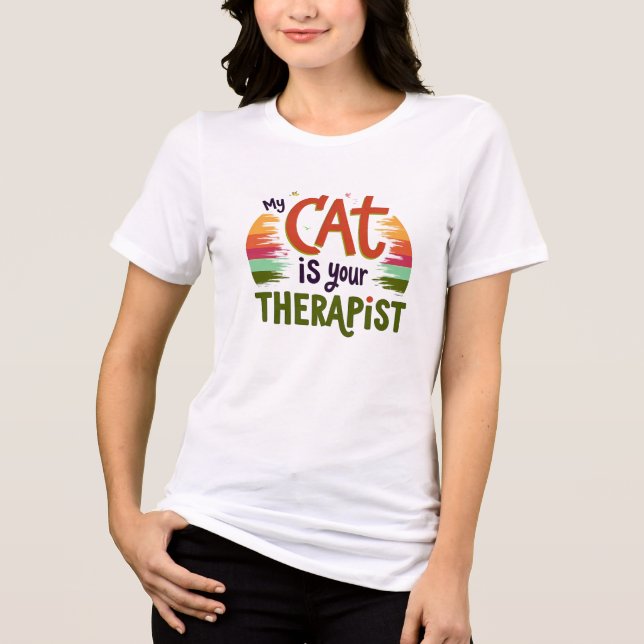 Meine Katze ist Ihr Therapeut - Funny Rainbow Cat Tri-Blend Shirt (Vorderseite)