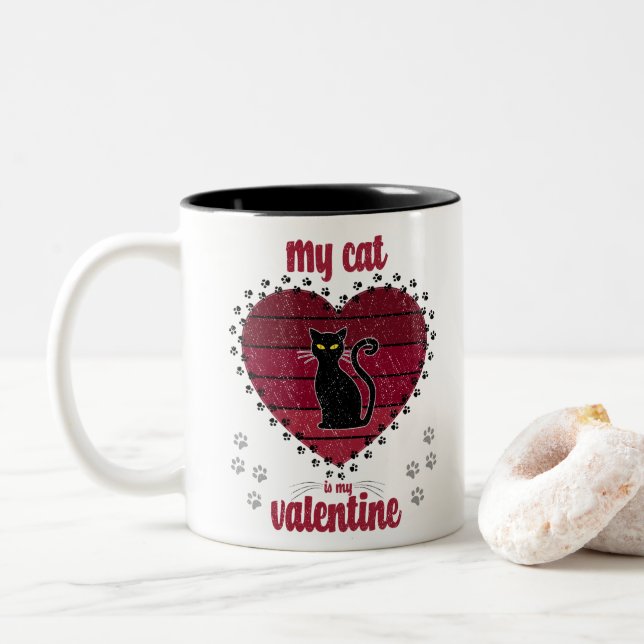 Meine Katze ist mein Valentine | Niedliche Valenti Zweifarbige Tasse (Mit Donut)