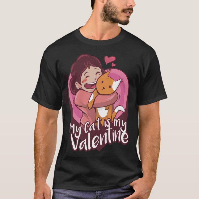 Meine Katze ist mein Valentine Niedliches Anti-V-D T-Shirt (Vorderseite)
