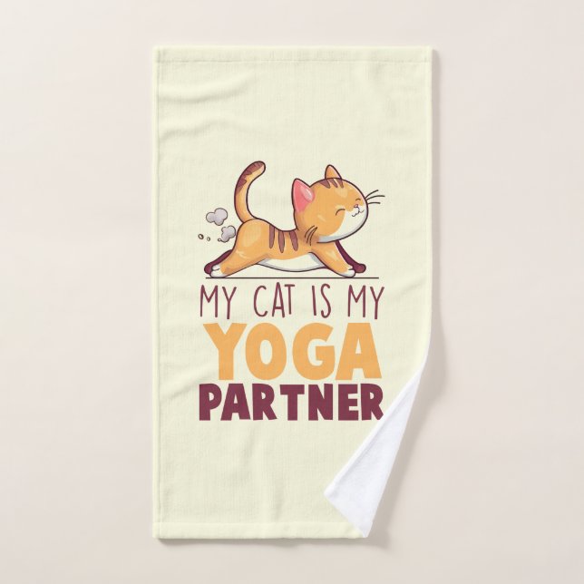 Meine Katze ist mein Yoga-Partner - Stretching Cat Badhandtuch Set (Handtuch)