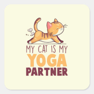 Meine Katze ist mein Yoga-Partner - Stretching Cat Quadratischer Aufkleber