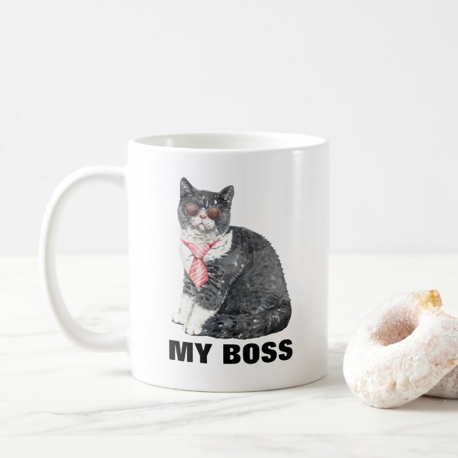 Meine Katze ist meine Bosssonnenbrille Krawatte ko Kaffeetasse (Mit Donut)