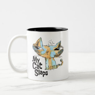 Meine Katze schlägt lustige braunblaue Katzenillus Zweifarbige Tasse