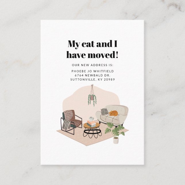 Meine Katze und ich bewegten die Adressänderung Visitenkarte (Vorderseite)