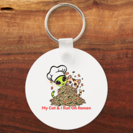 Meine Katze und ich laufen mit Ramen Kawaii Kunst Schlüsselanhänger