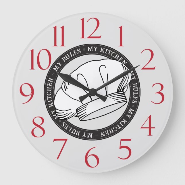 Meine Küche meine Regeln zitieren White Koch Hat K Große Wanduhr (Vorderseite)