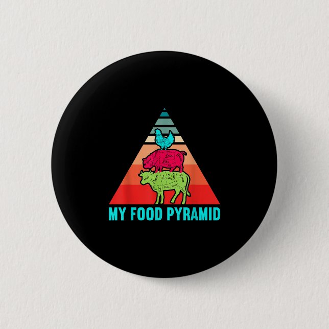 Meine Lebensmittelpyramide Kuh Schwein Huhn Lustig Button (Vorderseite)