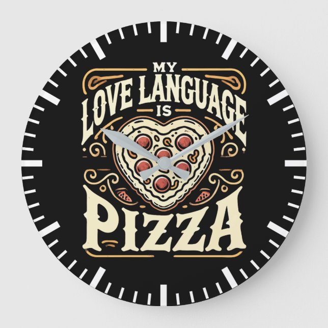 Meine Liebe ist Pizza - Funny Feinschmecker Valent Große Wanduhr (Vorderseite)