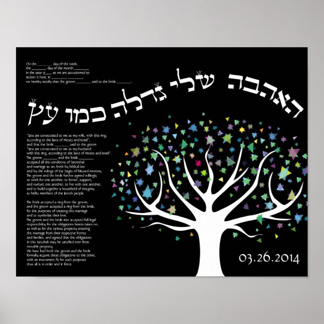 "Meine Liebe wächst wie ein Baum" Ketubah-Zertifik Poster (Vorne)