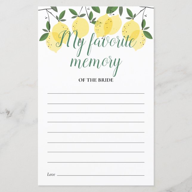 Meine Lieblings-Memory-Lemons-Brautparty-Karte (Vorderseite)
